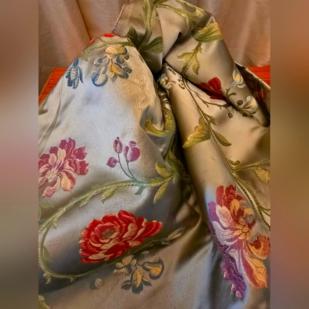 Satin floral embroidered fabric sample - 46" × 24"